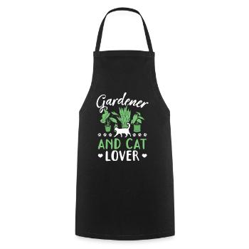 Jardinier amateur d’aménagement paysager et amoureux des chats - Tablier de cuisine - noir - Devant - AI Model Male 185 dark (185cm)