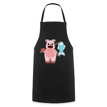 Pêche au poisson pêcheur cochon - Tablier de cuisine - noir - Devant - AI Model Male 185 dark (185cm)