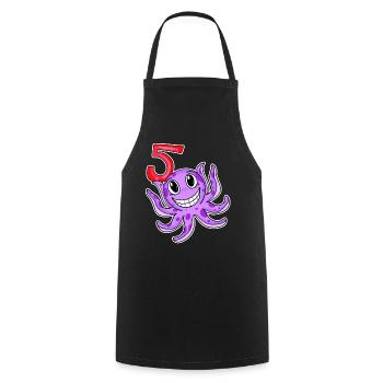 5th Birthday Motif Octopus - Five Years Old - Cooking Apron - black - Front - AI Model Male 185 dark (185cm)
