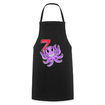 7th Birthday Motif Octopus - Seven Years Old - Cooking Apron - black - Front - AI Model Male 185 dark (185cm)