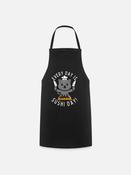 Cute Kawaii Cat Chef Sushi Food - Cooking Apron - black