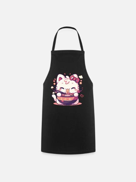 Katze isst Ramen - Kochschürze - Schwarz