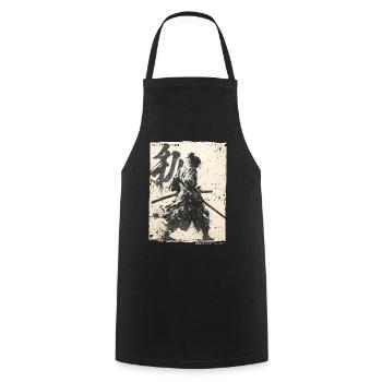 Samurai Fighter - Japanese Ukiyo-e Artwork - Cooking Apron - black - Front - AI Model Male 185 dark (185cm)
