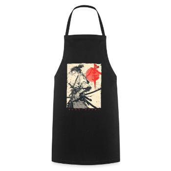 Samurai Fighter - Japanese Ukiyo-e Artwork - Cooking Apron - black - Front - AI Model Male 185 dark (185cm)
