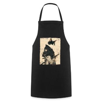 Samurai Cat Kawaii Japanese Ninja Cat - Cooking Apron - black - Front - AI Model Male 185 dark (185cm)