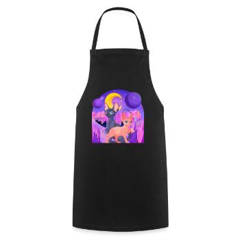Galactic Katze Vintage Retro Cat Zeitlose Eleganz - Kochschürze - Schwarz - Vorne - AI Model Male 185 dark (185cm)