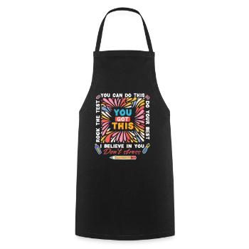 Rock the Test! Student, Pupil, Teacher - Cooking Apron - black - Front - AI Model Male 185 dark (185cm)