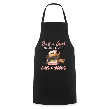 Cats, Cat Lover, Books, Reading, Girl - Cooking Apron - black - Front - AI Model Male 185 dark (185cm)