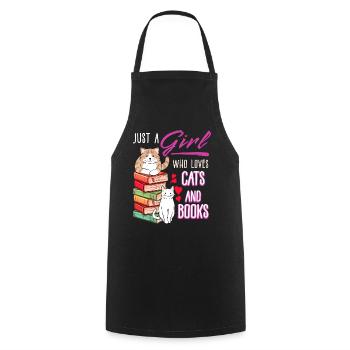 Cats, Cat Lover, Books, Reading, Girl - Cooking Apron - black - Front - AI Model Male 185 dark (185cm)