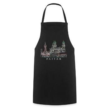 Passau Danube View, Bavaria, Germany, Drawing - Cooking Apron - black - Front - AI Model Male 185 dark (185cm)