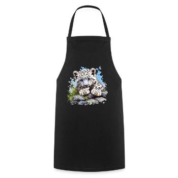 Snow Leopard Schneeleoparden Schneeleopard - Cooking Apron - black - Front - AI Model Male 185 dark (185cm)