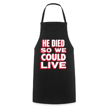 Citation humoristique sur la vie et la mort - Tablier de cuisine - noir - Devant - AI Model Male 185 dark (185cm)