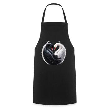 Des cygnes élégants formant un cœur ensemble. - Tablier de cuisine - noir - Devant - AI Model Male 185 dark (185cm)