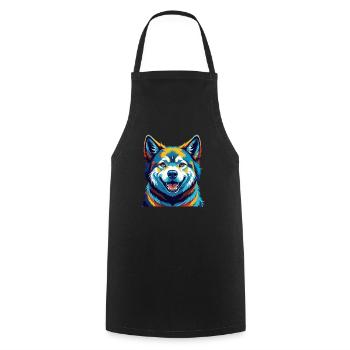 Akita Dog Breed Colorful Watercolor Cartoon Kawaii - Cooking Apron - black - Front - AI Model Male 185 dark (185cm)
