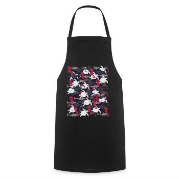Ray, shark, dolphin, sea turtle, seahorse - Cooking Apron - black - Front - AI Model Male 185 dark (185cm)