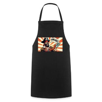 Pirat mit Wurstgrill - Kochschürze - Schwarz - Vorne - AI Model Male 185 dark (185cm)