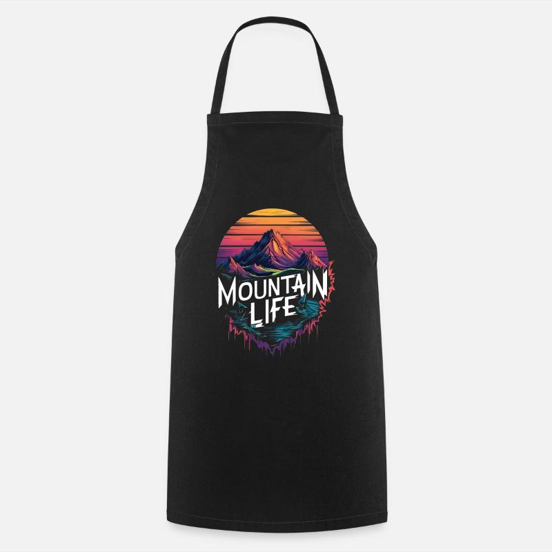 Mountain Life Retro Sunset Design - Tablier de cuisine - noir