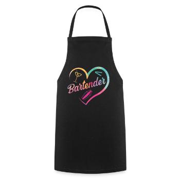 Bartender Mixologist Heart - Kochschürze - Schwarz - Vorne - AI Model Male 185 dark (185cm)