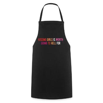 LGBT Pride Month - Küsse Mädchen. Lesbisches Paar - Kochschürze - Schwarz - Vorne - AI Model Male 185 dark (185cm)
