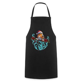 Cute Christmas bird sitting on a covered branch - Cooking Apron - black - Front - AI Model Male 185 dark (185cm)