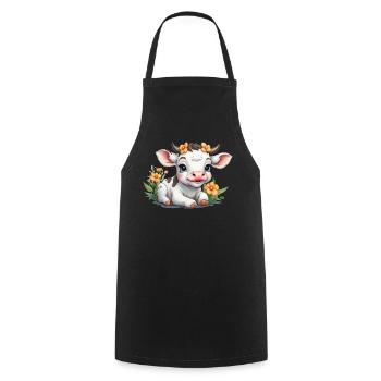 Cute baby cow calf on flower meadow - Cooking Apron - black - Front - AI Model Male 185 dark (185cm)