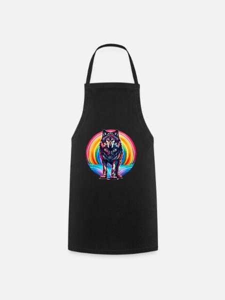 Regenbogen Wolf Wölfe - Kochschürze - Schwarz