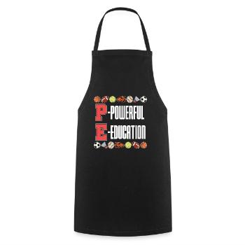 P.E Instructor Powerful Education Personal Trainer - Cooking Apron - black - Front - AI Model Male 185 dark (185cm)