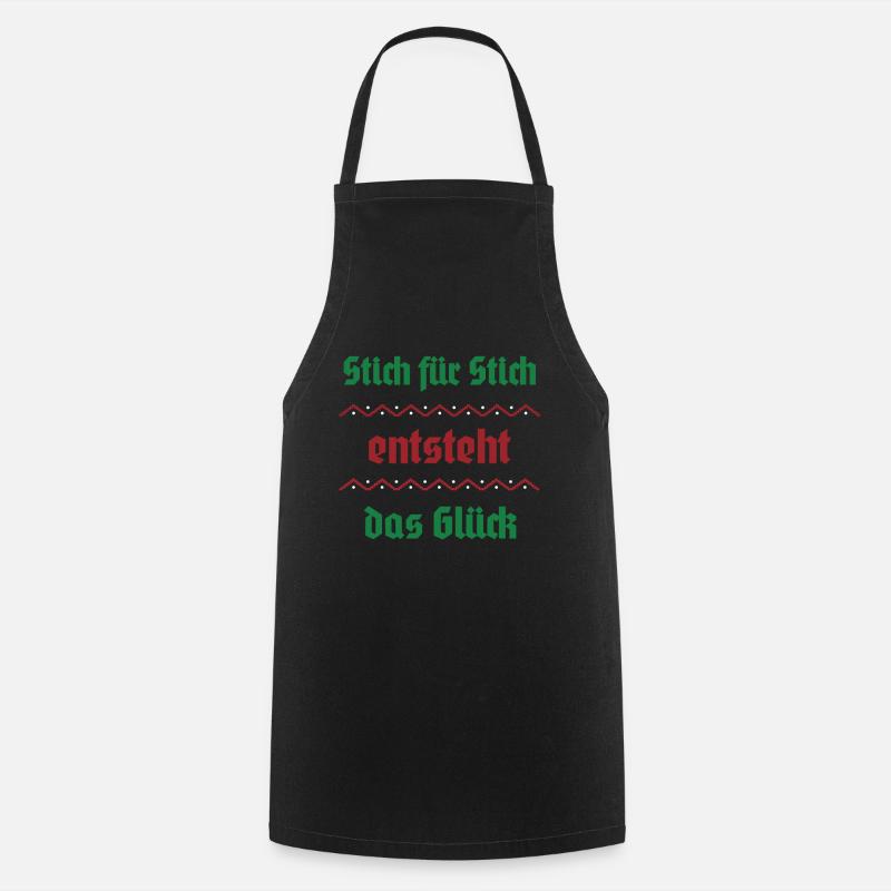 Stitch by stitch, happiness arises - Cooking Apron - black