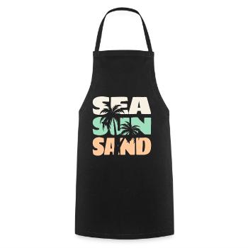 Mer Soleil Sable Plage Palmiers Ambiance d’été T-shirt - Tablier de cuisine - noir - Devant - AI Model Male 185 dark (185cm)