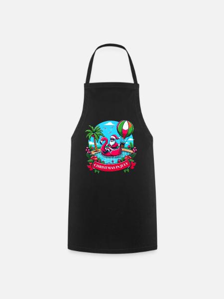 Feiern Sie Weihnachten im Juli mit dem Weihnachtsmann und dem Flamingo! - Kochschürze - Schwarz