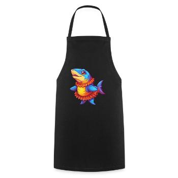 Frilled Shark Colorful Kawaii Cartoon Sea Animal - Cooking Apron - black - Front - AI Model Male 185 dark (185cm)