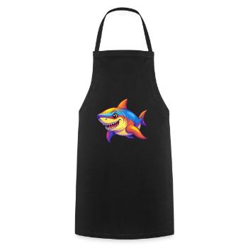 Grand requin blanc coloré Kawaii dessin animé Clipart - Tablier de cuisine - noir - Devant - AI Model Male 185 dark (185cm)