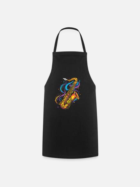 Saxophone Cartoon Look - Tablier de cuisine - noir