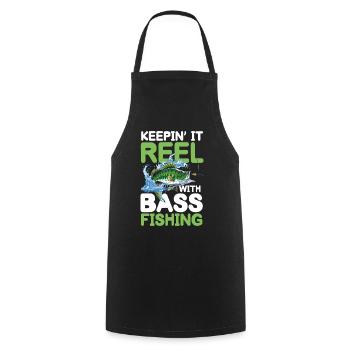 Keepin' it Reel with Bass Fishing - Kochschürze - Schwarz - Vorne - AI Model Male 185 dark (185cm)
