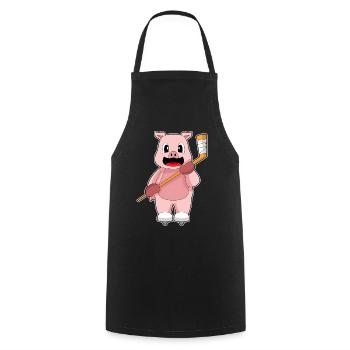 Schwein Eishockey Eishockeyschläger - Kochschürze - Schwarz - Vorne - AI Model Male 185 dark (185cm)