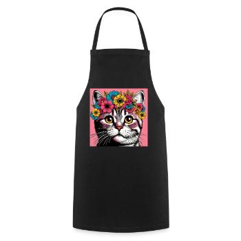 Katze mit Blumen - Kochschürze - Schwarz - Vorne - AI Model Male 185 dark (185cm)