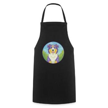 Australian Shepherd Dog Cute Kawaii Cartoon Animal - Cooking Apron - black - Front - AI Model Male 185 dark (185cm)
