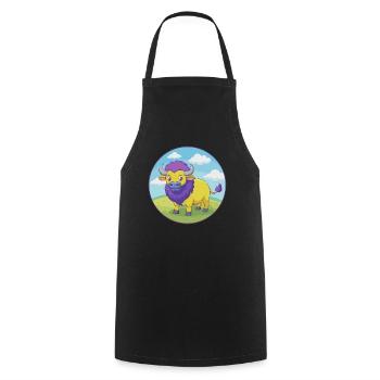 Buffalo Cute Kawaii Cartoon Clipart Animal Pet - Cooking Apron - black - Front - AI Model Male 185 dark (185cm)