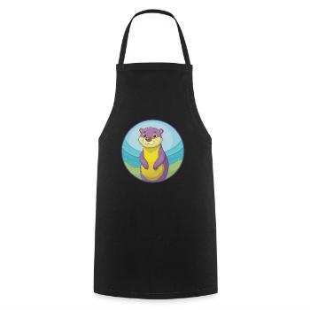 loutre mignon kawaii dessin animé clipart animal de compagnie - Tablier de cuisine - noir - Devant - AI Model Male 185 dark (185cm)