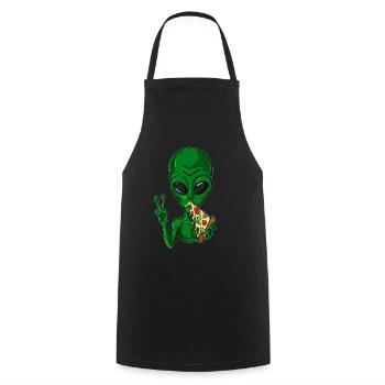 Green alien alien loves pizza lover - Cooking Apron - black - Front - AI Model Male 185 dark (185cm)