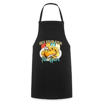 Fish And Chips Get Your Fish Fix British Cuisine - Kochschürze - Schwarz - Vorne - AI Model Male 185 dark (185cm)