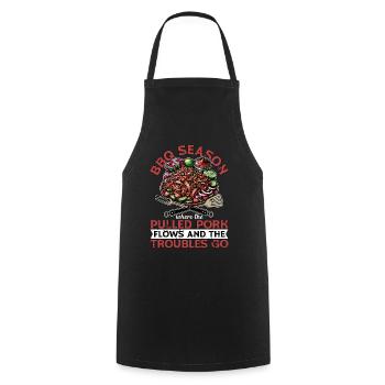 Saison de barbecue de porc effiloché où les grillades effilochées - Tablier de cuisine - noir - Devant - AI Model Male 185 dark (185cm)