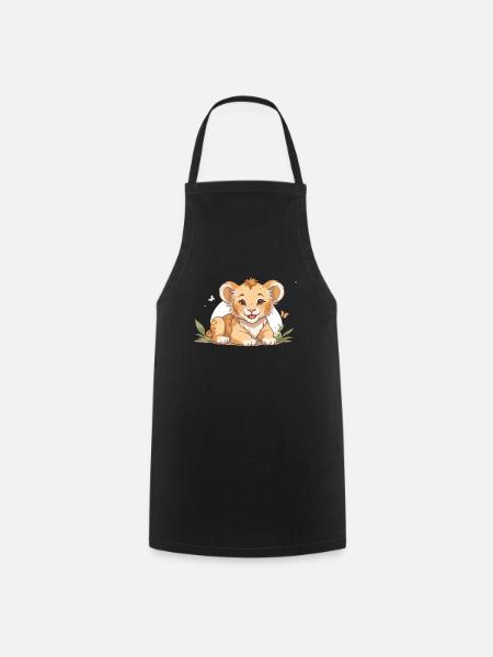 Lion cub with butterflies - Cooking Apron - black