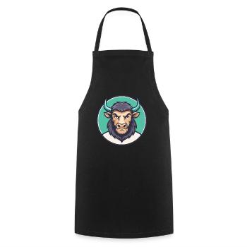 Buffalo Kawaii Cartoon Character Animal Pet Face - Cooking Apron - black - Front - AI Model Male 185 dark (185cm)