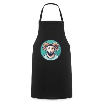 Ram Kawaii Cartoon Character Animal Pet Face - Cooking Apron - black - Front - AI Model Male 185 dark (185cm)