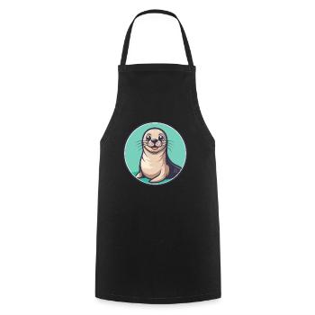 Seal Kawaii Cartoon Character Animal Pet Face - Cooking Apron - black - Front - AI Model Male 185 dark (185cm)