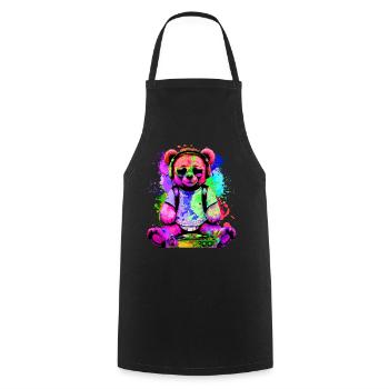 DJ Bear, Teddy, Cartoon, Music, Konzerte Festivals - Kochschürze - Schwarz - Vorne - AI Model Male 185 dark (185cm)