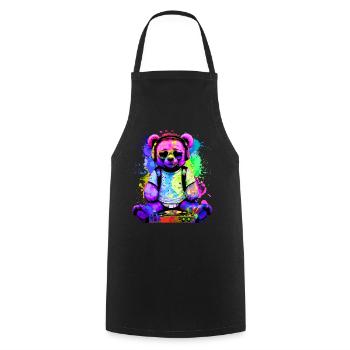 DJ Bear, Teddy, Cartoon, Music, Konzerte Festivals - Kochschürze - Schwarz - Vorne - AI Model Male 185 dark (185cm)