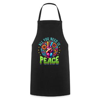 Frieden & Peace Zeichen, Blumen - Kochschürze - Schwarz - Vorne - AI Model Male 185 dark (185cm)