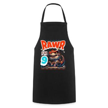 9th Birthday Rawr T Rex Dinosaur - Cooking Apron - black - Front - AI Model Male 185 dark (185cm)